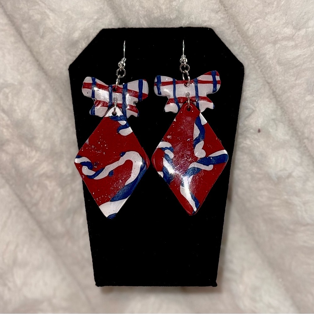 Red white and Blue Abstract Earrings